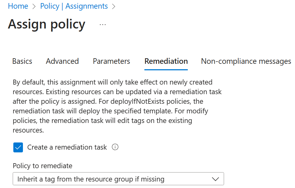 Screenshot of the policy remediation page. 