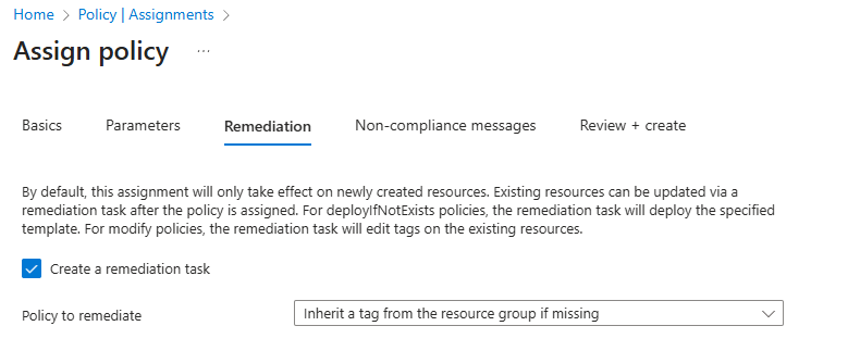 Screenshot of the policy remediation page. 