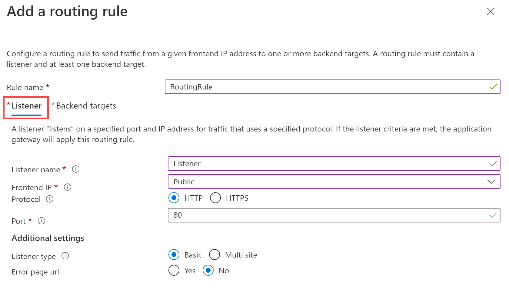 Azure Portal add an Application Gateway routing rule