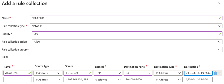 Add a network rule collection