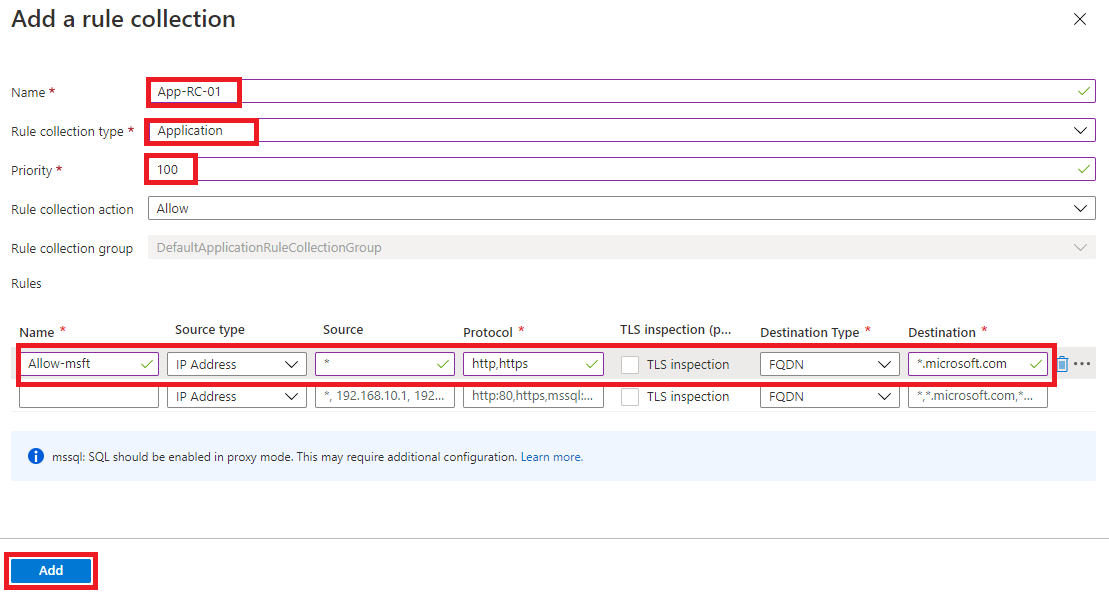 Add application rule collection to firewall policy