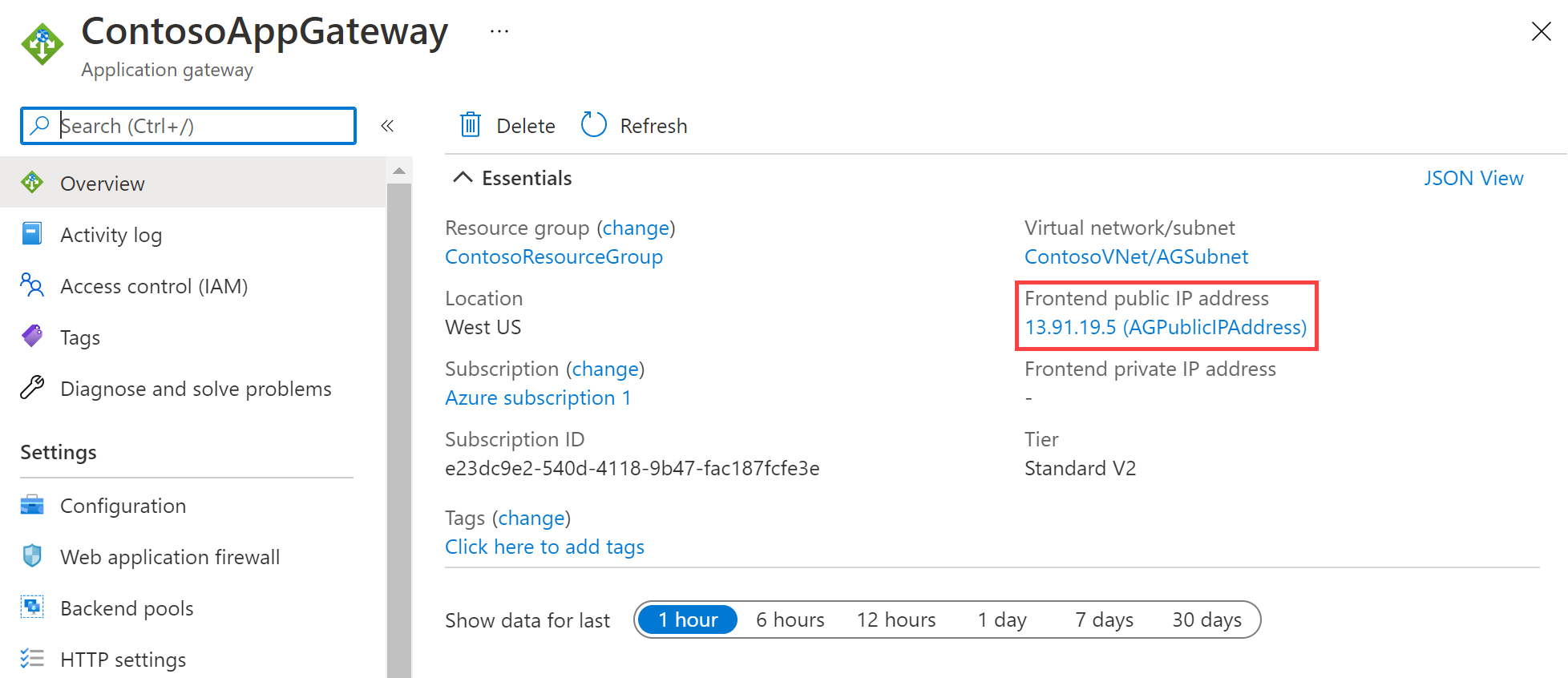 Azure Portal look up Frontend Public IP address 