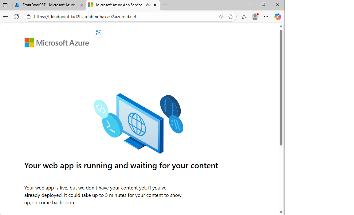 Browser showing App Service information page