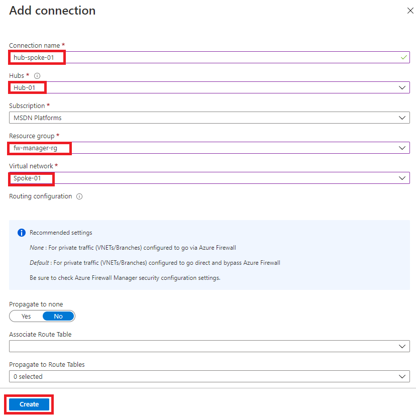 Add hub and spoke connection to virtual WAN - Spoke 1