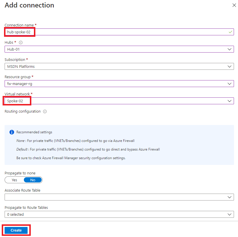 Add hub and spoke connection to virtual WAN - Spoke 2