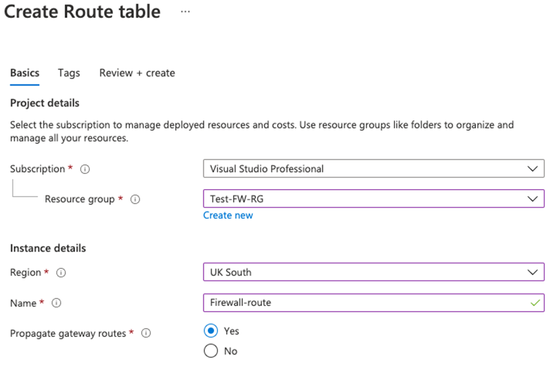 Create a route table