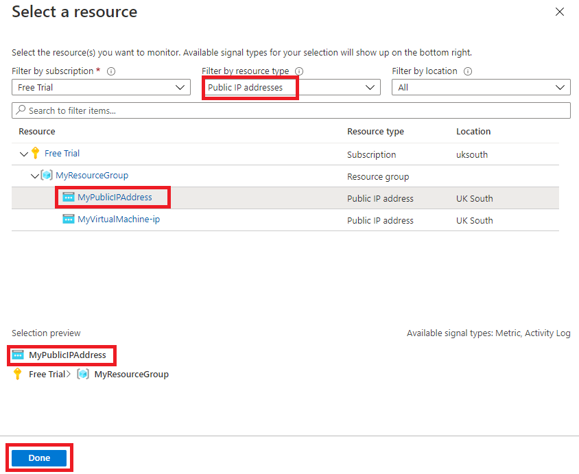 New alert rule change scope to public IP address